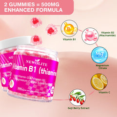 NEWOLITE B1 gummies close-up with soft chew texture ideal for convenient supplementation