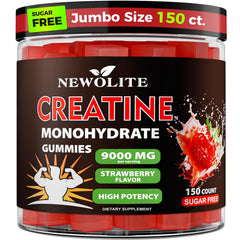 NEWOLITE Creatine Monohydrate Gummies bottle front showing strawberry flavor for daily use
