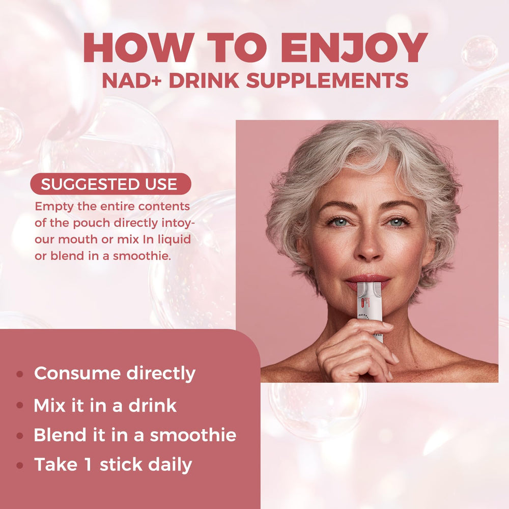 NEWOLITE NADPlus daily-use routine illustrating simple stick-pack consumption.