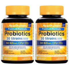 NewRhythm Probiotics bottle front showcases 50B CFU for gut balance