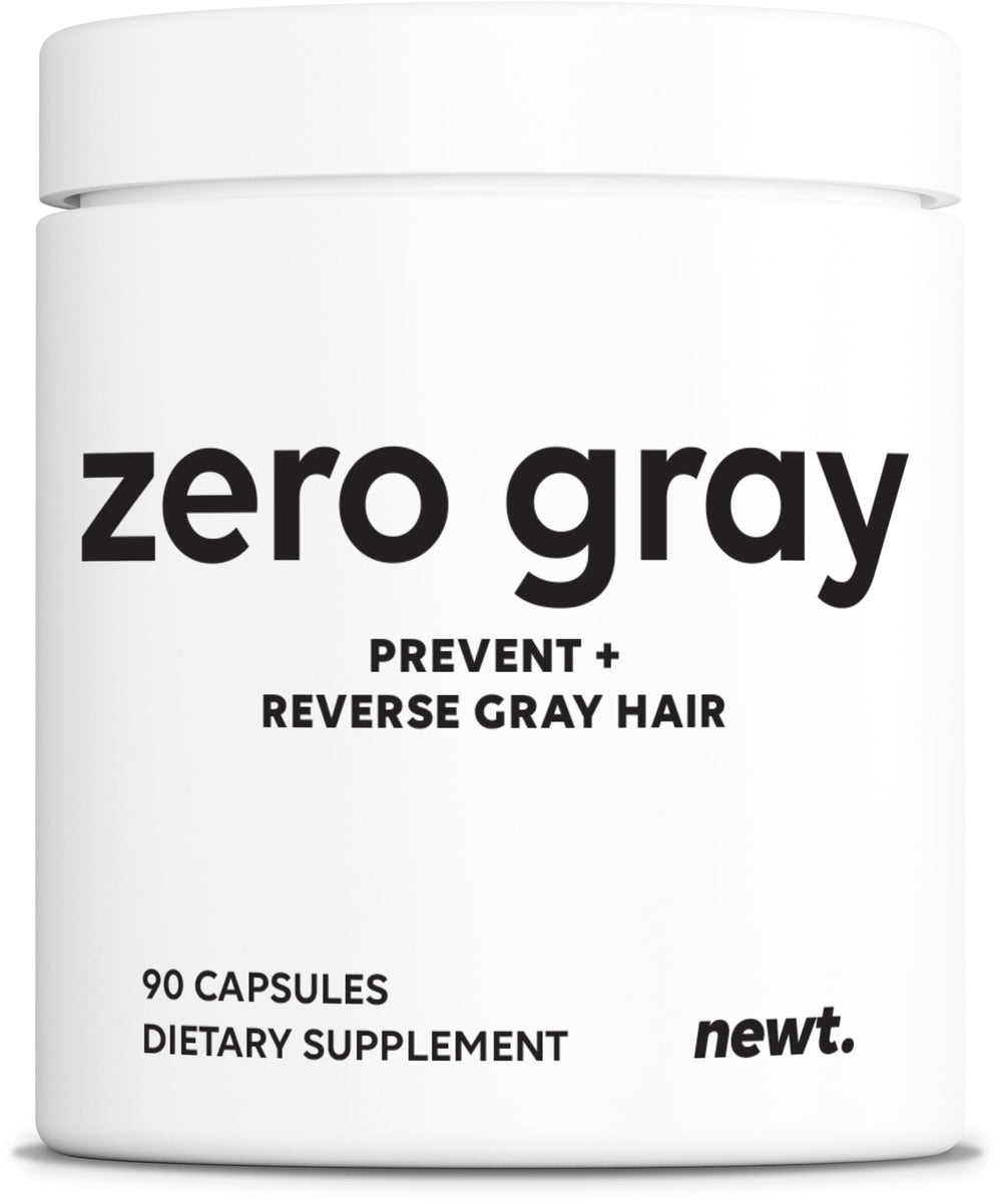 Newt ZERO GRAY bottle close-up highlighting catalase support for color.