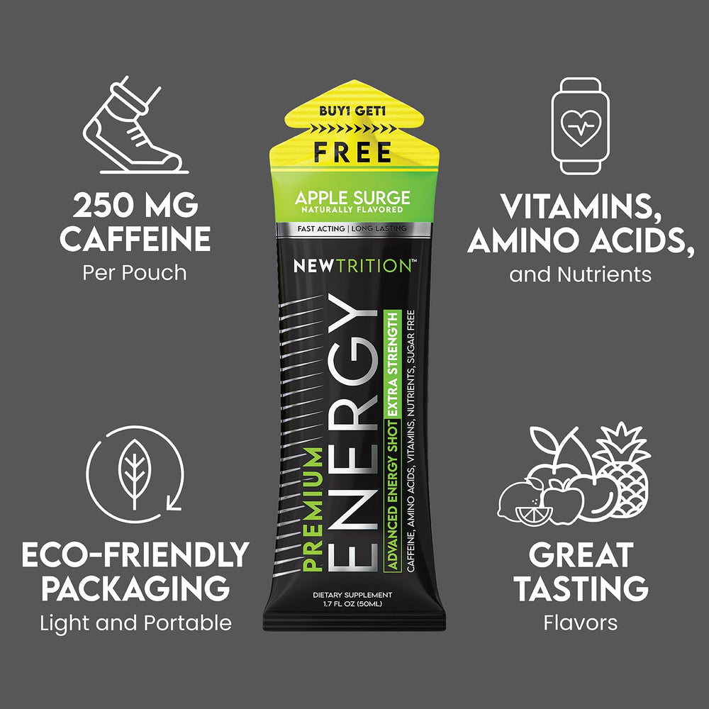 NewTrition grape energy shot bottle supports alertness during busy tasks.