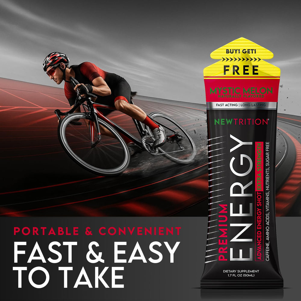 NewTrition Mystic Melon energy shot display showcases convenient size for workouts