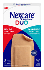 Nexcare Duo Bandages with flexible fabric conform to skin for comfortable daily movement.
