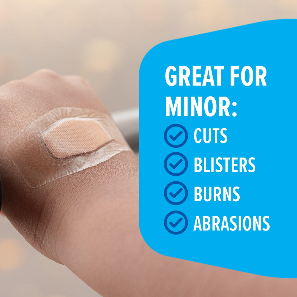 Nexcare hospital-grade adhesive close-up, secure hold through sweat and motion