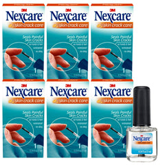 Nexcare Skin Crack Care bottle shows quick-drying liquid for cracked fingertips.