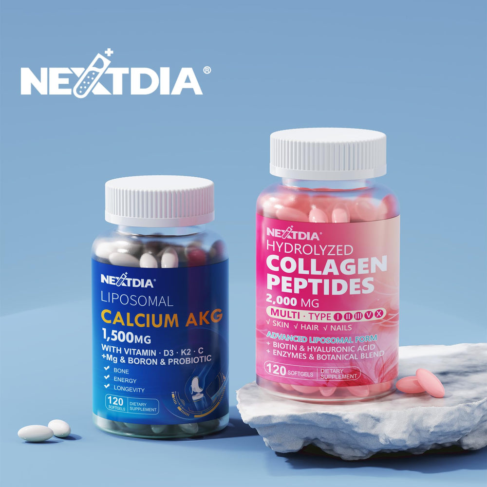 Nextdia bottle displays clear dosing and easy-to-swallow format.