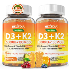 Nextdia D3K2 gummies bottle for convenient bone support.
