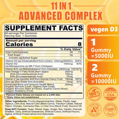 Nextdia D3K2 gummies closeup shows bright orange plant-based formula.