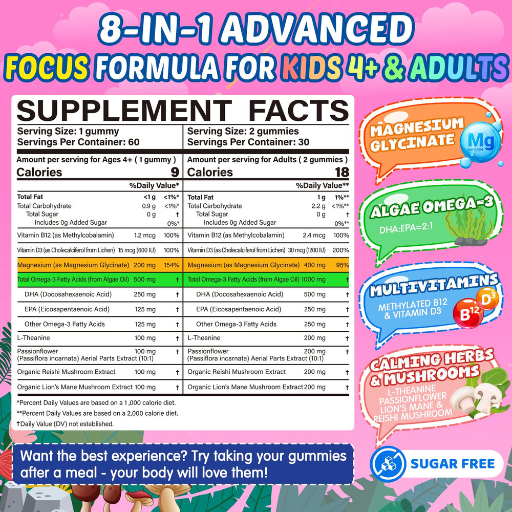 Nextdia Focus Gummies bottle side-label highlighting key brain-support ingredients.