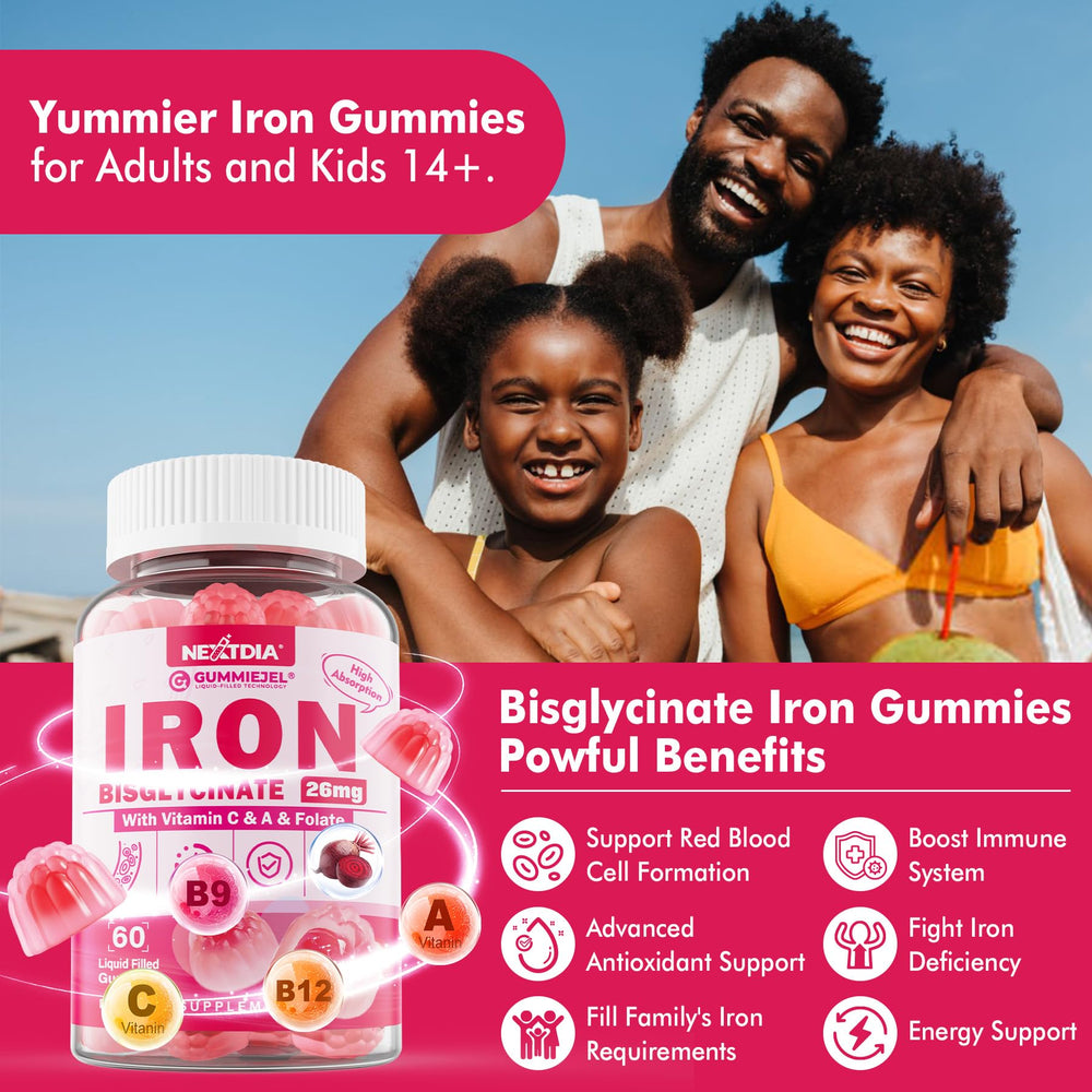 Family-friendly serving shot with adults and teens enjoying Nextdia gummies.