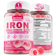Nextdia Iron Bisglycinate Gummies jar front shows inviting, gentle iron support.