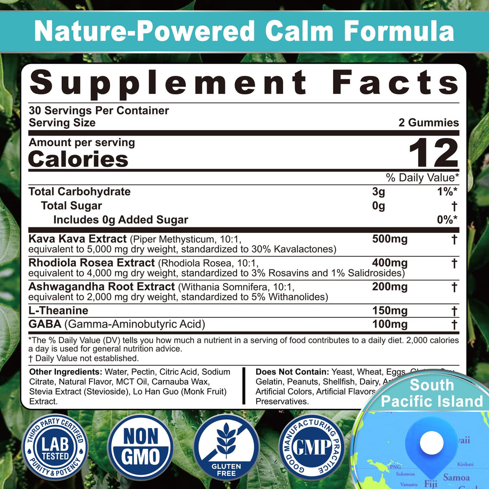 Nextdia Kava Kava Gummies close-up highlights chewy texture and calming effect.