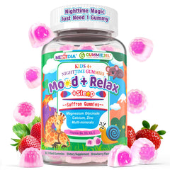 Nextdia Kids 4+ Sleep Gummies bottle promotes a melatonin-free bedtime routine for calm nights.