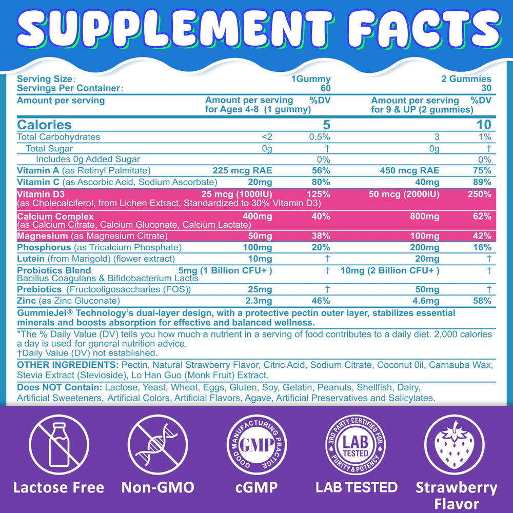 Nextdia Kids Calcium Gummies pour showing easy dosing for daily calcium.