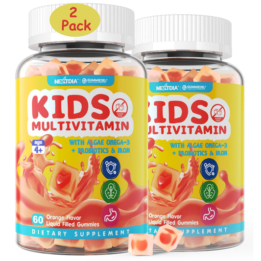 Nextdia Kids Multivitamin Gummies label highlighting complete nutrient support for growth