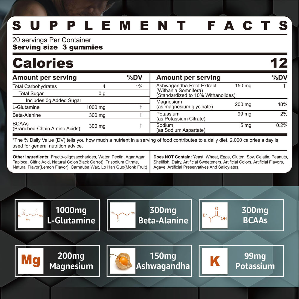 Close-up of Nextdia L-Glutamine Gummies showing chewy texture and color.