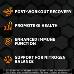 Ingredients panel for Nextdia L-Glutamine Gummies highlighting beta-alanine and BCAAs.