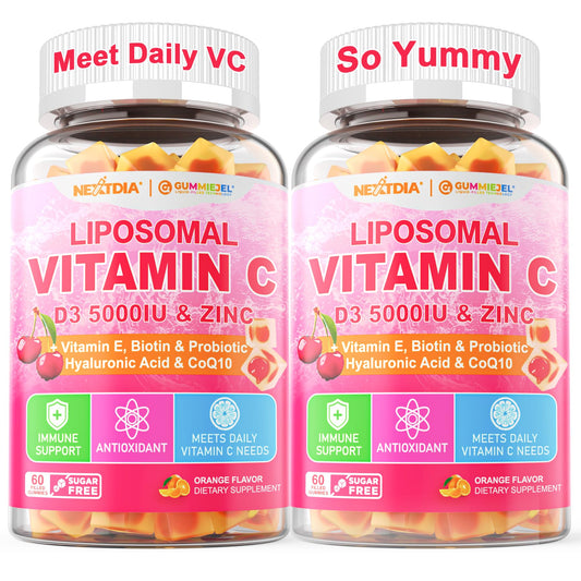 Nextdia liposomal vitamin C gummies with D3 and zinc in a pack for daily wellness.