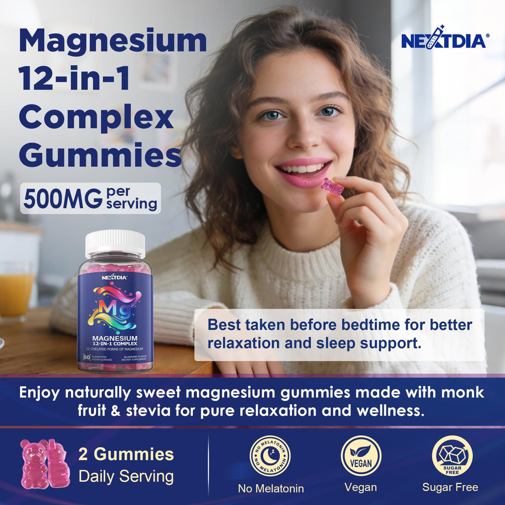 Nextdia no-melatonin formula badge on packaging for calm evenings.