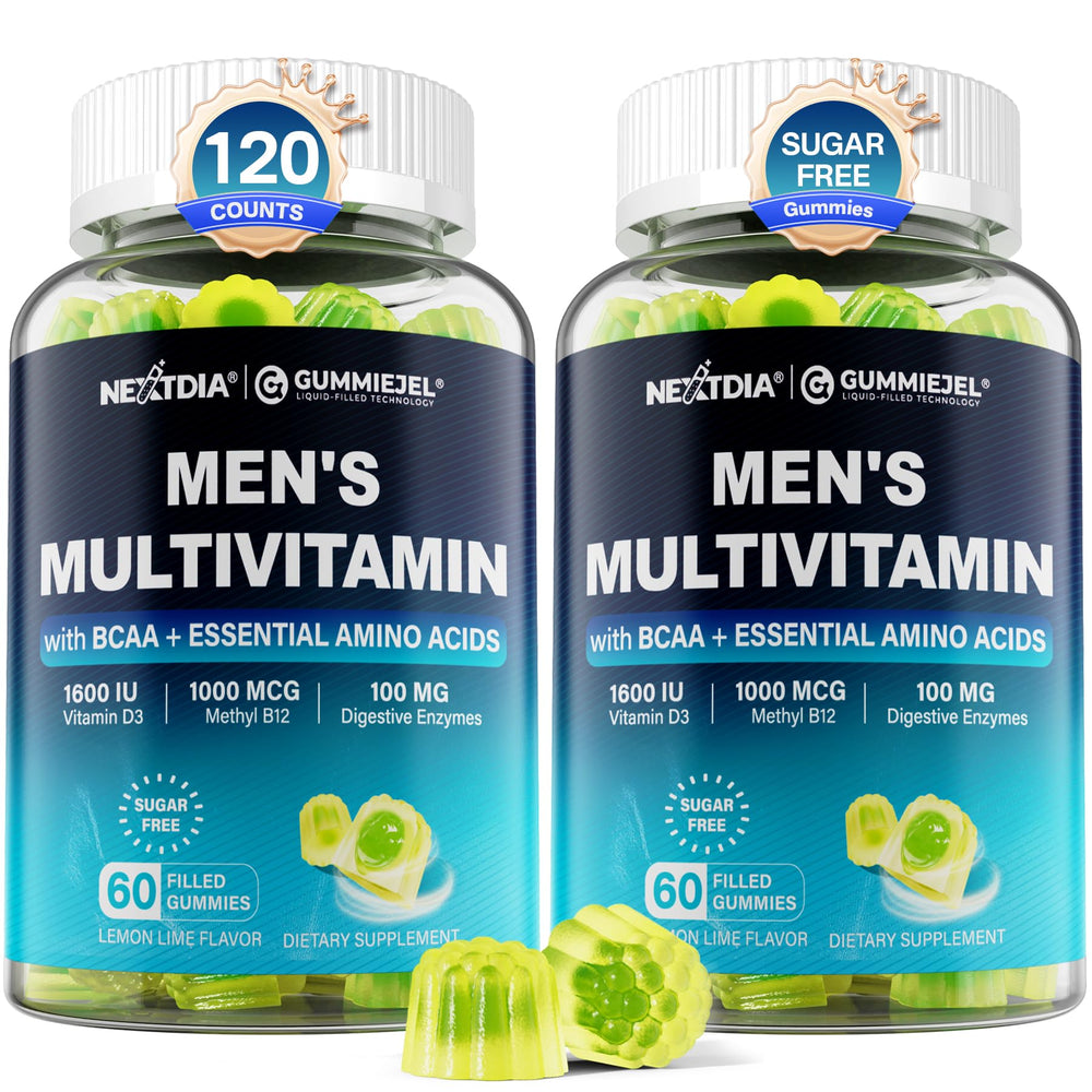 Nextdia men's multivitamin gummies bottle with complete daily support for energy and immunity.