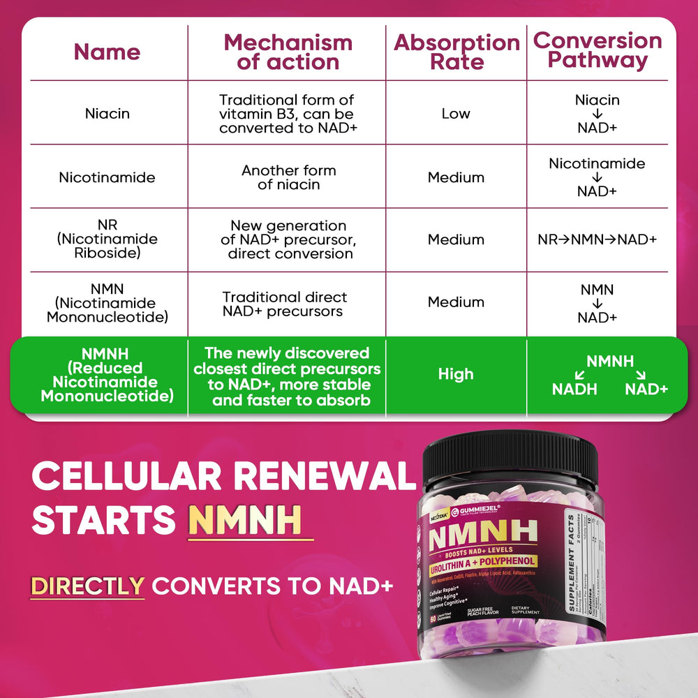 Nextdia NMNH gummies bottle back label with ingredient details
