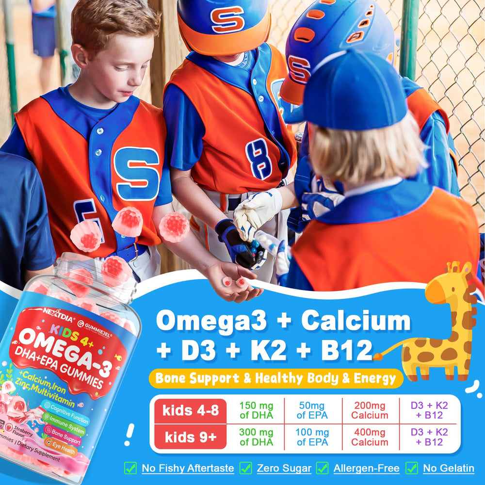 Nextdia Omega 3 kids gummies calcium and D3 with K2 for bones