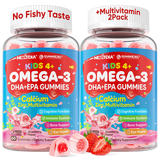 Nextdia Omega 3 kids gummies package view showing convenient 2-pack for daily use
