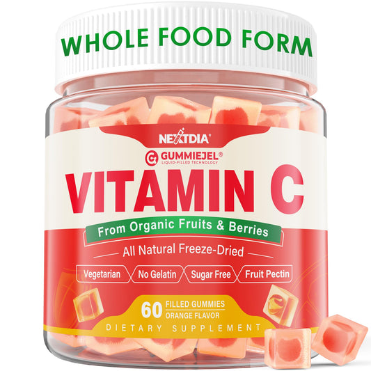 Nextdia Organic Vitamin C Gummies bottle showing high-potency vitamin C for daily immune support