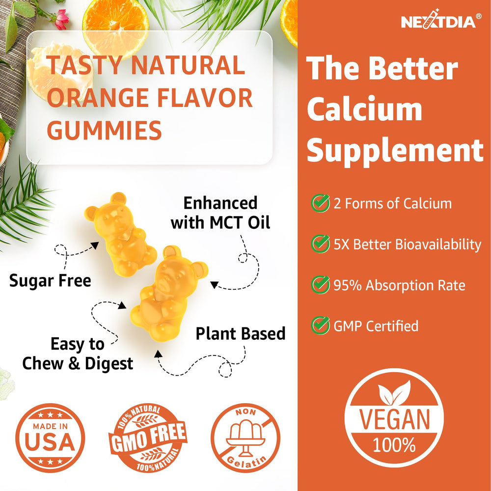 Nextdia packaging label showcases vegan calcium gummies