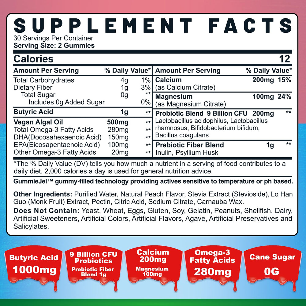 Nextdia probiotic-prebiotic-postbiotic gummies showing peach center for microbiota balance