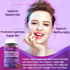 Graphic of Nextdia Resveratrol Gummies ingredients highlighting the 8-in-1 blend for antioxidant support