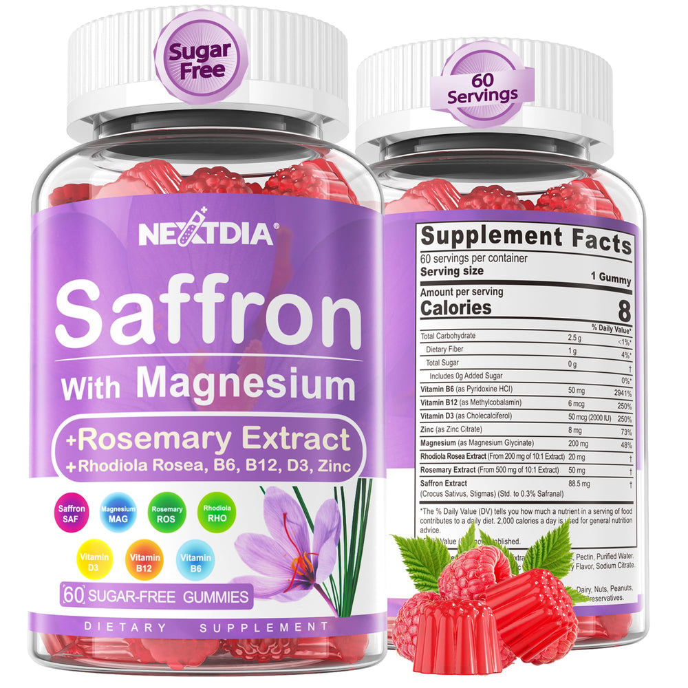 Nextdia Saffron Gummies bottle front for calm focus support
