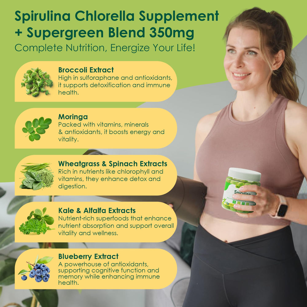 Nextdia Spirulina-Chlorella Gummies ingredient panel notes monk fruit sweetener.