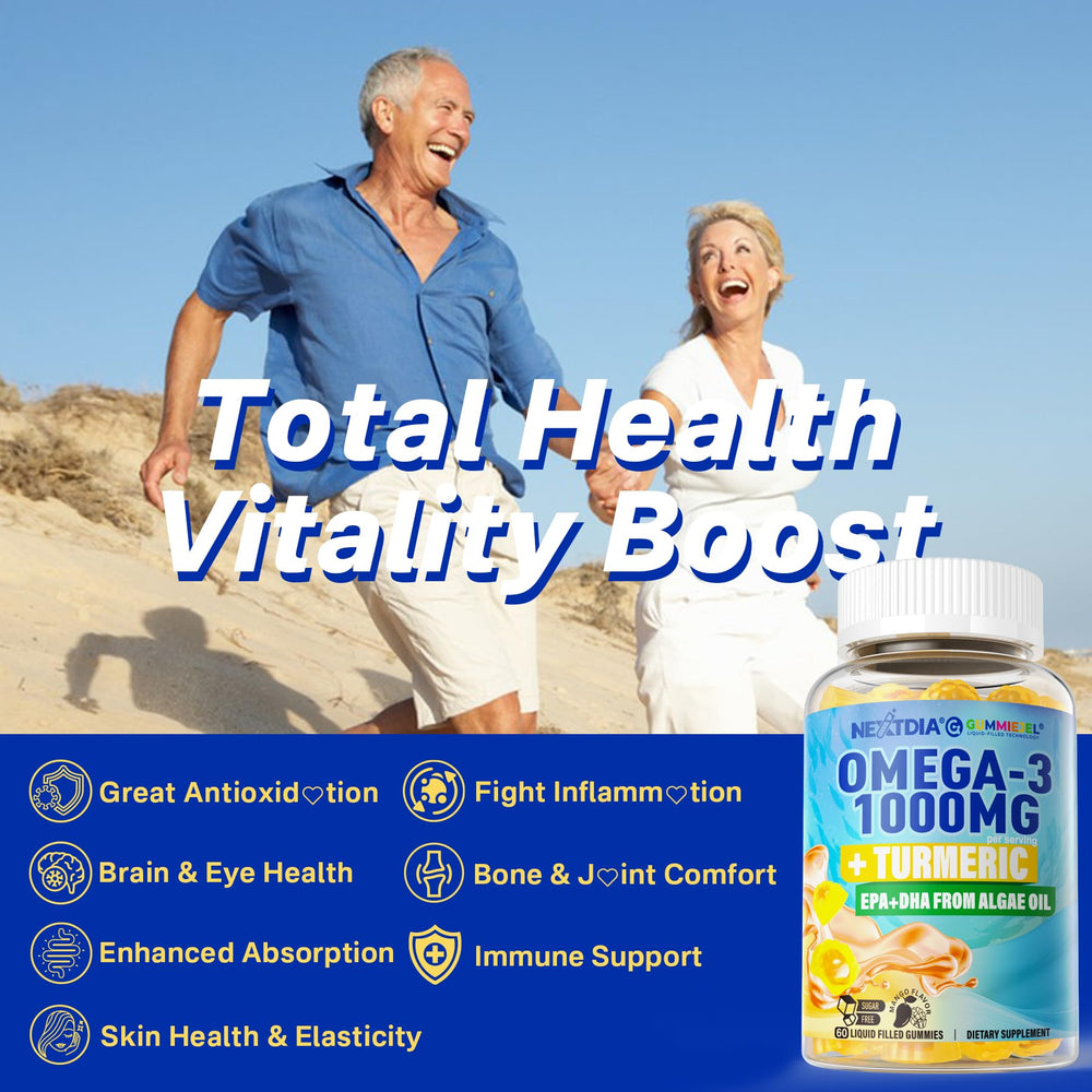 Nextdia Omega-3 Gummies nutrition facts panel shows sugar-free formulation