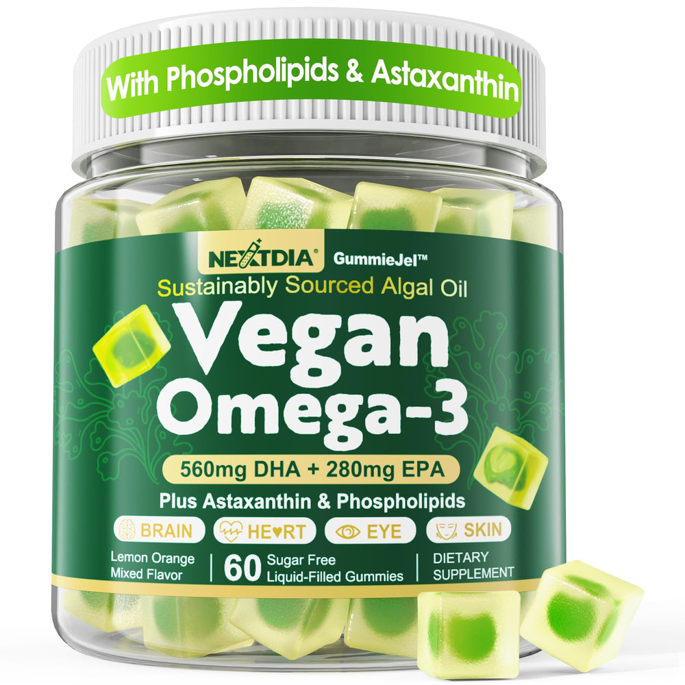 Nextdia vegan omega3 gummies liquid core for potent daily brain support