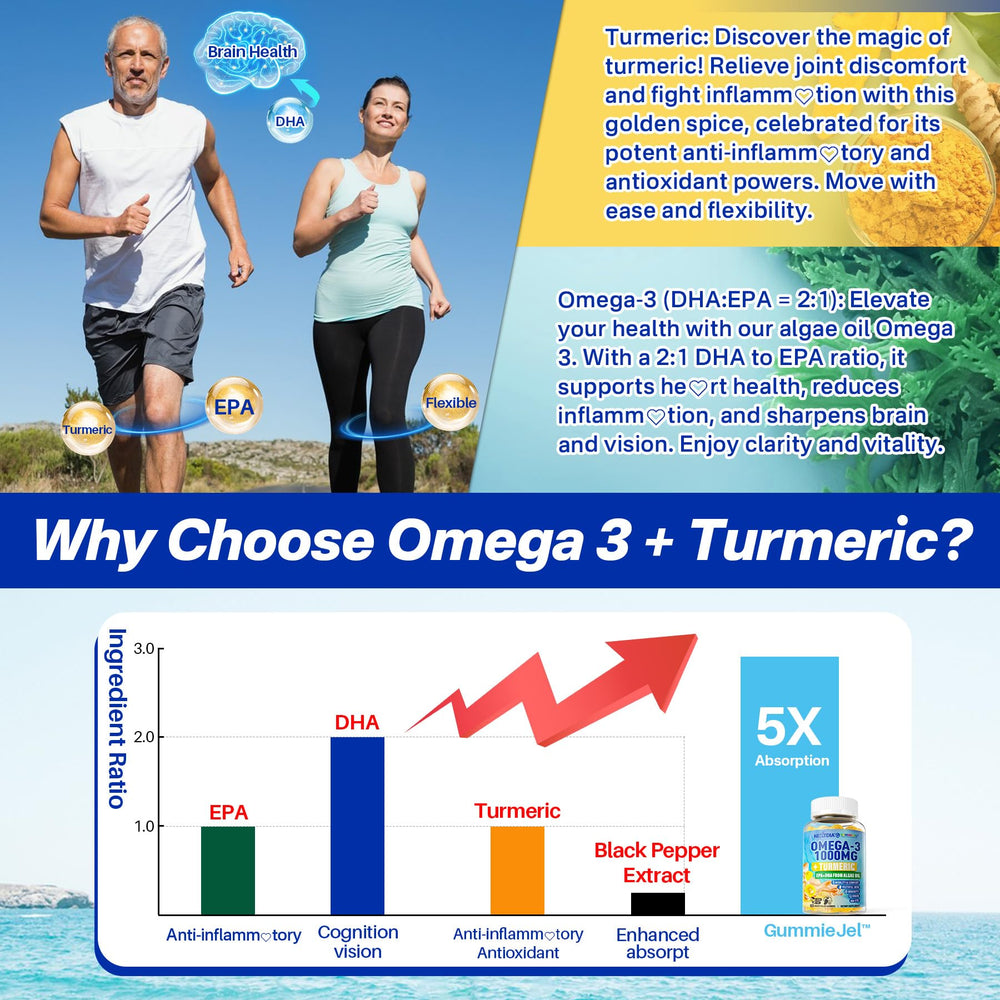 Nextdia vegan omega-3 gummies being poured from bottle for convenient daily dosing