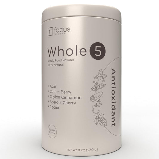 NFOCUS HEALTH Whole5 tub front highlights five whole foods for daily antioxidant support.
