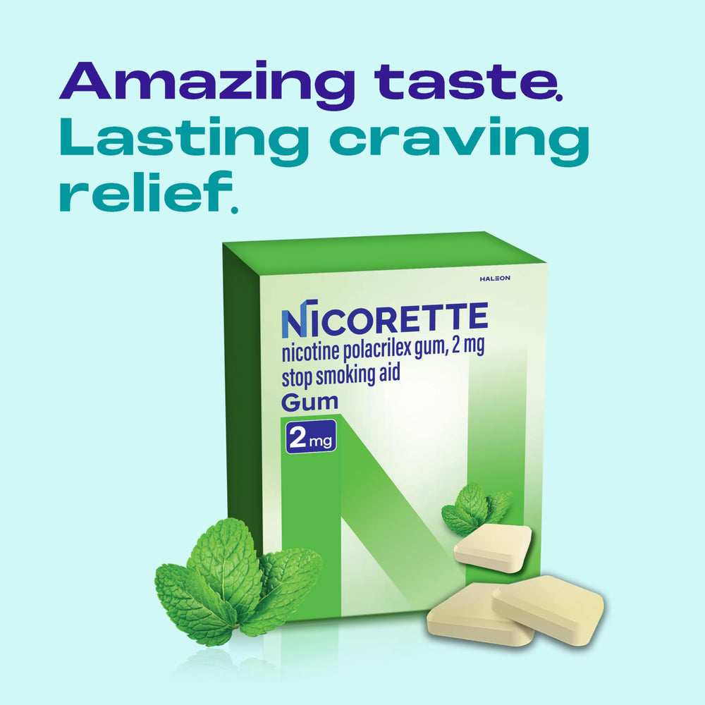 Nicorette 2mg mint gum pieces closeup highlighting mint flavor and texture