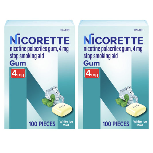 Nicorette 4 mg gum two-pack outer box for convenience and cravings support
