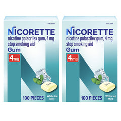 Nicorette 4 mg gum two-pack outer box for convenience and cravings support