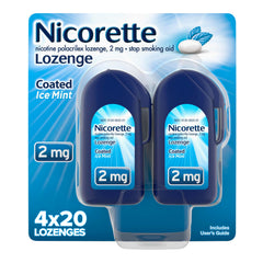 Nicorette Ice Mint lozenge in dispenser shows portable quit aid for on-the-go moments
