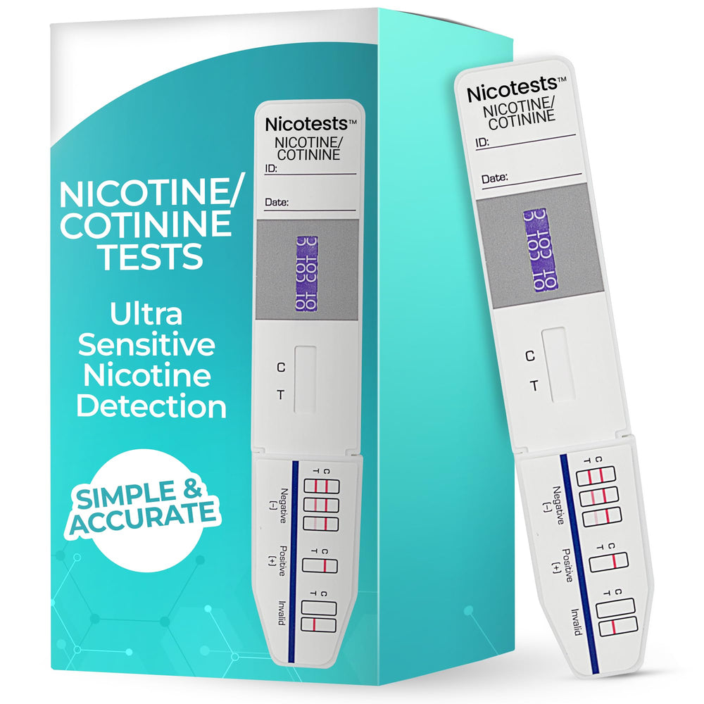 NICOTESTS most sensitive 10ng test pack cover for discreet home screening.