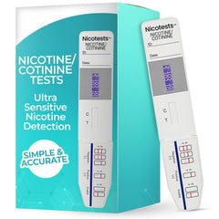 NICOTESTS nicotine second-hand smoke test kit packaging for five-pack convenience at home.