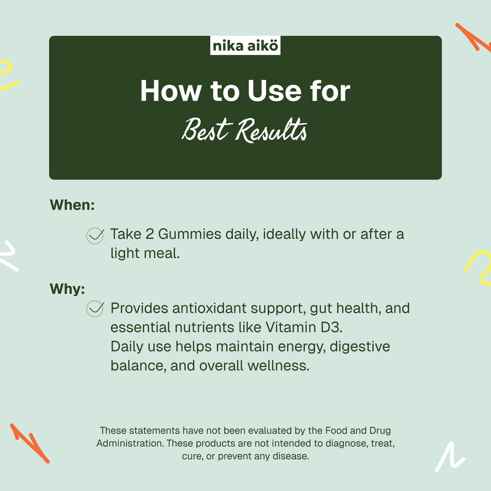 Nika Aiko Greens Gummies 60-count pack for daily greens
