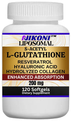 Nikoni liposomal S-Acetyl L-Glutathione Resveratrol bottle highlighting daily wellness.