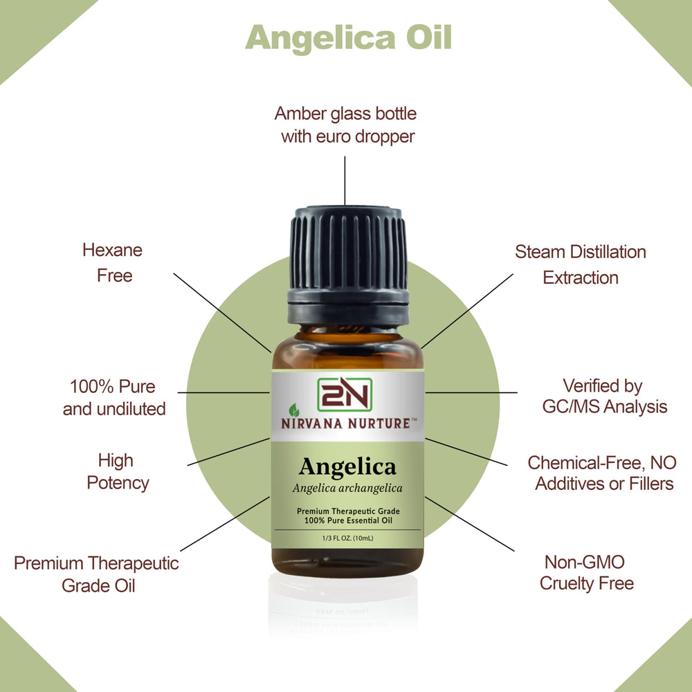 Amber Nirvana Nurture Angelica Oil bottle highlighting premium packaging