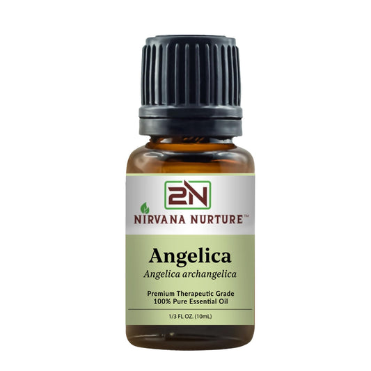 Nirvana Nurture Angelica Oil bottle ready for diffusion and calm aromatherapy use