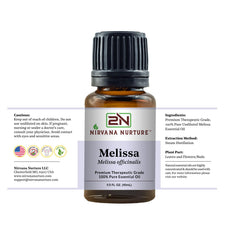 Cruelty free packaging for Nirvana Nurture Melissa oil product.