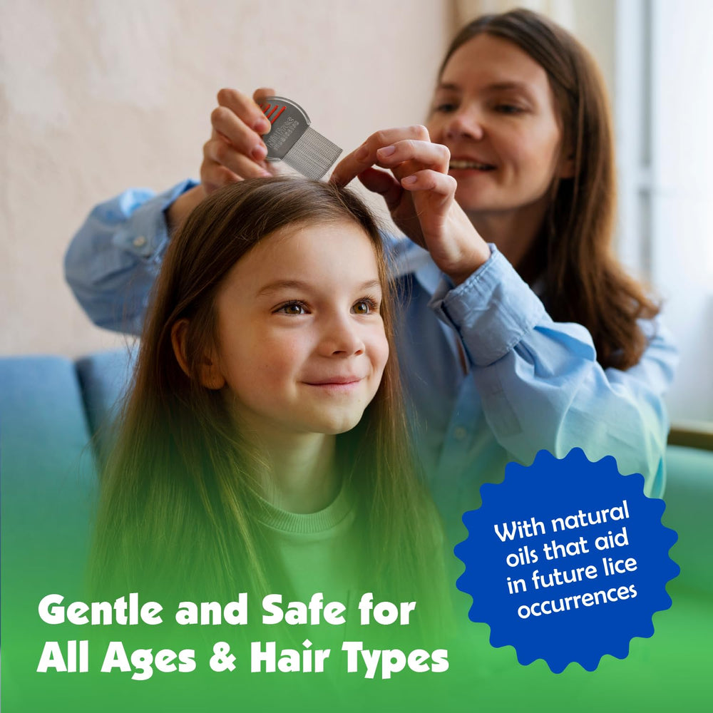 Nit Free Terminator stainless steel comb close-up with micro-grooved teeth for effective removal.